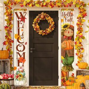 Hello Fall Porch Decor‎ Welcome Hanging Banner Thanksgiving Autumn Harvest Porch